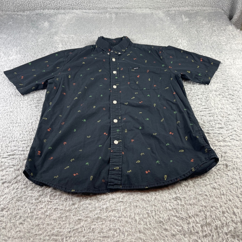 Matix Mens Small Black Short Sleeve Button Down Shirt Palm Tree Cactus Tequila